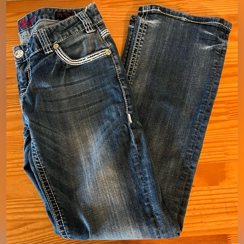 Rock n Roll Cowgirl Dark Denim Jeans with Rhinestones Style WD8516 Size 28x32